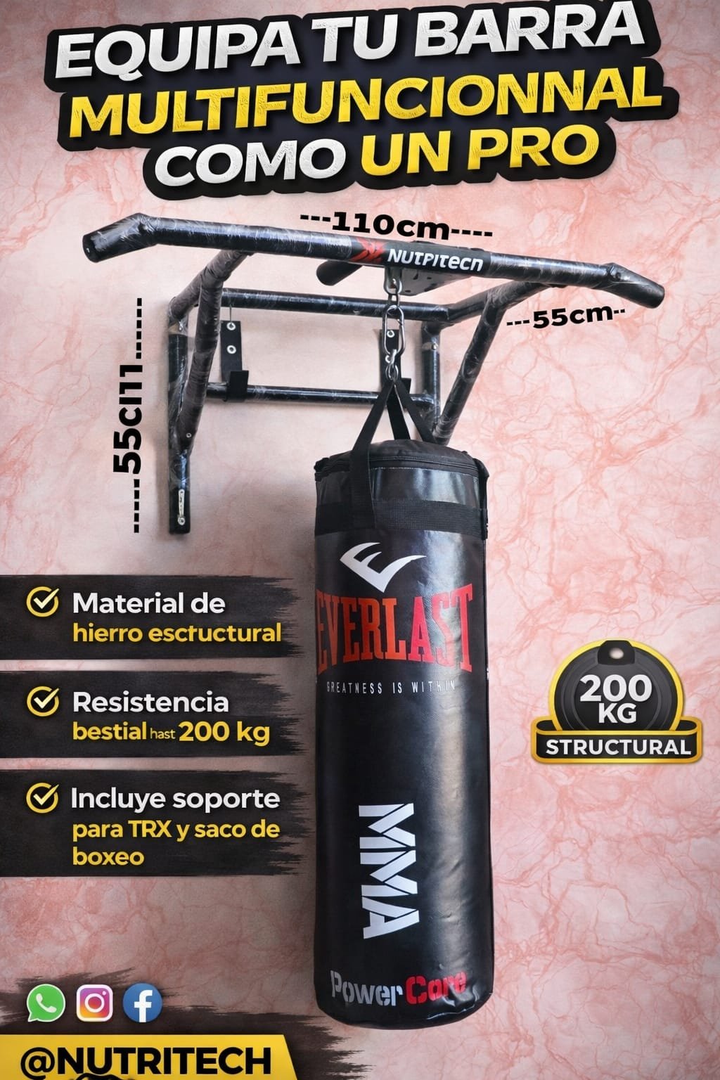 barra multifuncional + saco de boxeo 85cm barra multifuncional + saco de boxeo 85cm
