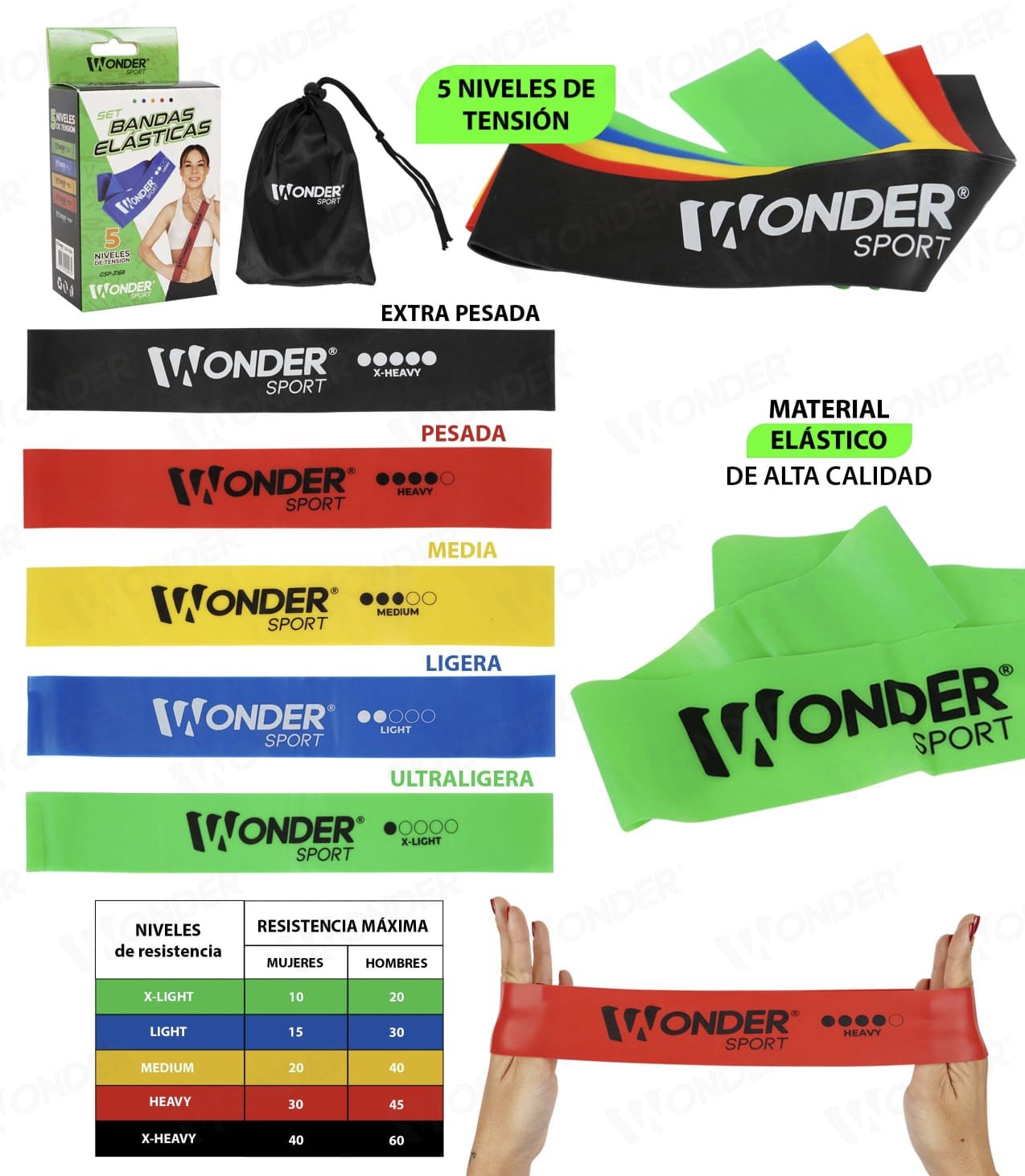 set bandas elásticas látex wonder x5 set bandas elásticas látex wonder x5